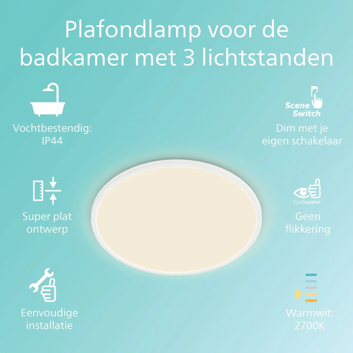 Philips SuperSlim Badkamer Plafondlamp 15W - Ø25cm