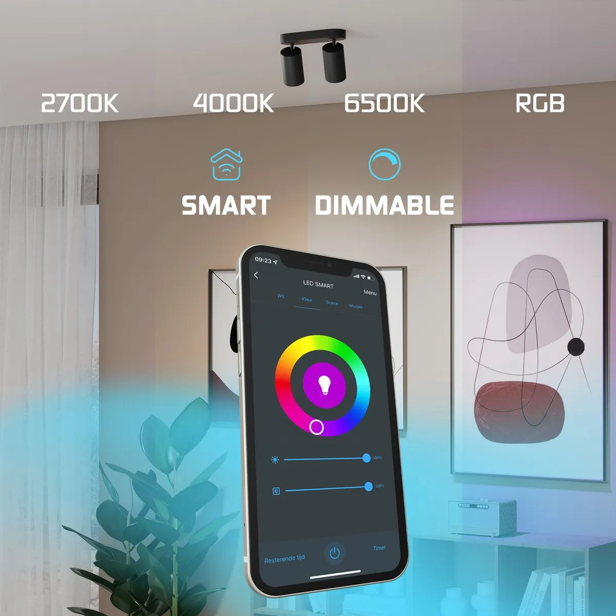 LEDVION SMART LED Plafondspot 2-lichts RGB+CCT 4.9W - Zwart - afbeelding 6 van 6
