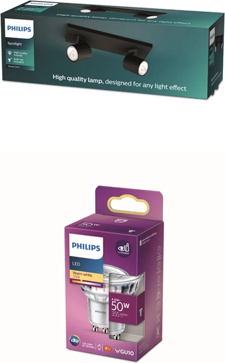 Philips Runner Opbouwspot Zwart - 2x GU10 4,6W Warmwit
