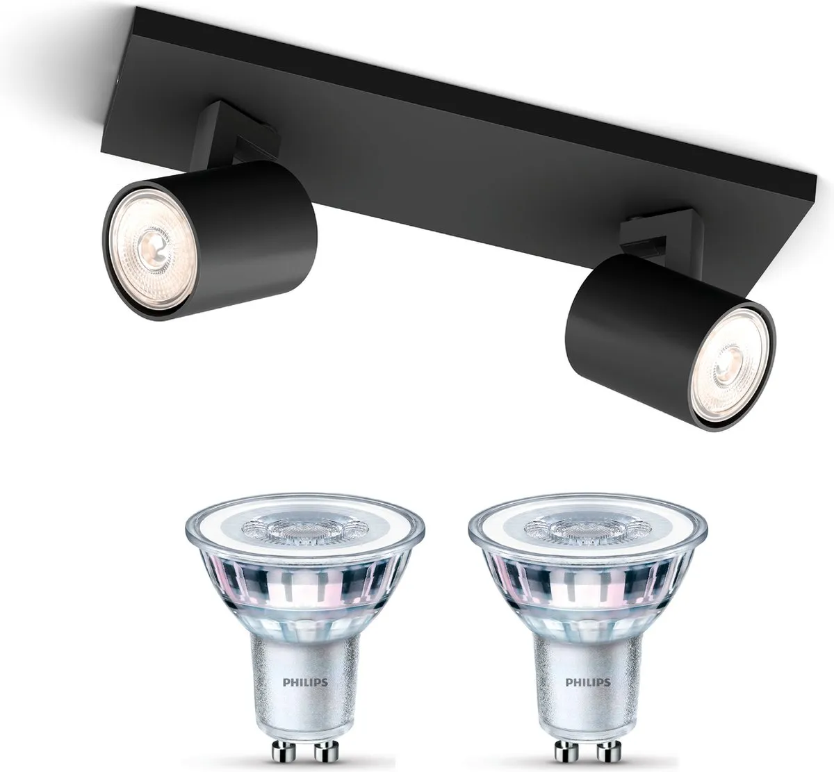 Philips Runner Opbouwspot Zwart - 2x GU10 4,6W Warmwit