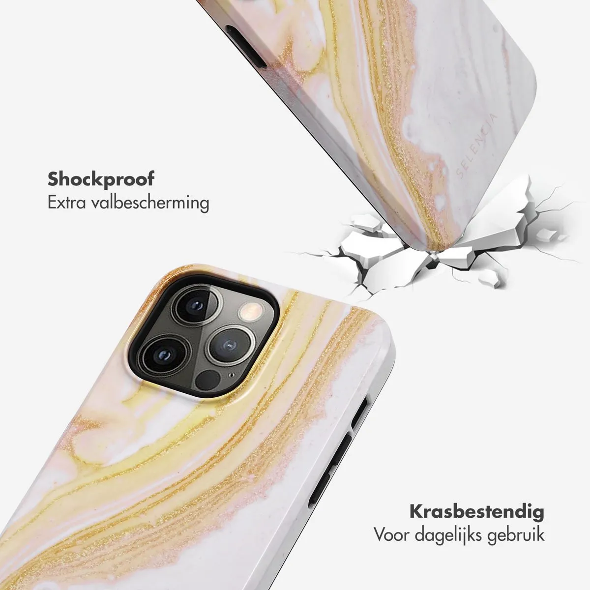 Selencia Hoesje iPhone 14 Pro Max Chic Marble Gold