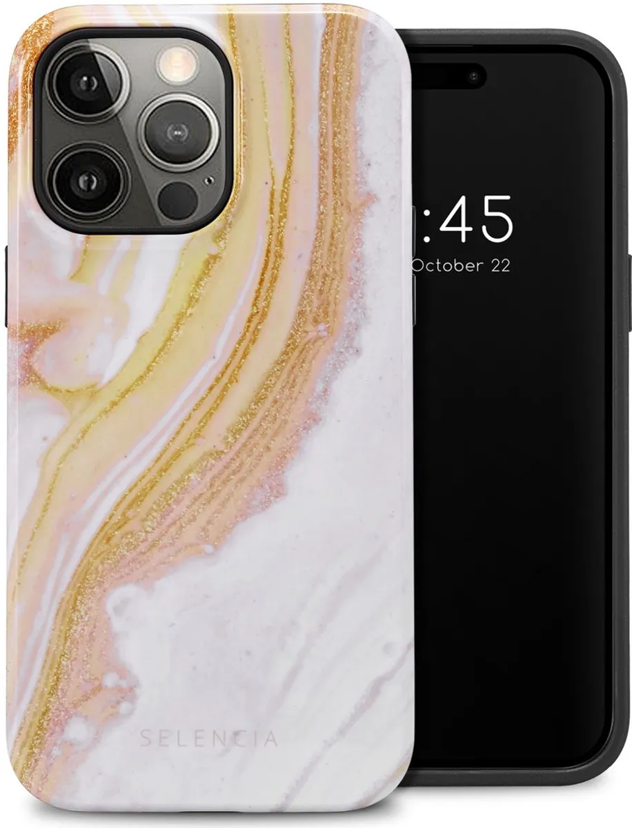Selencia Hoesje iPhone 14 Pro Max Chic Marble Gold