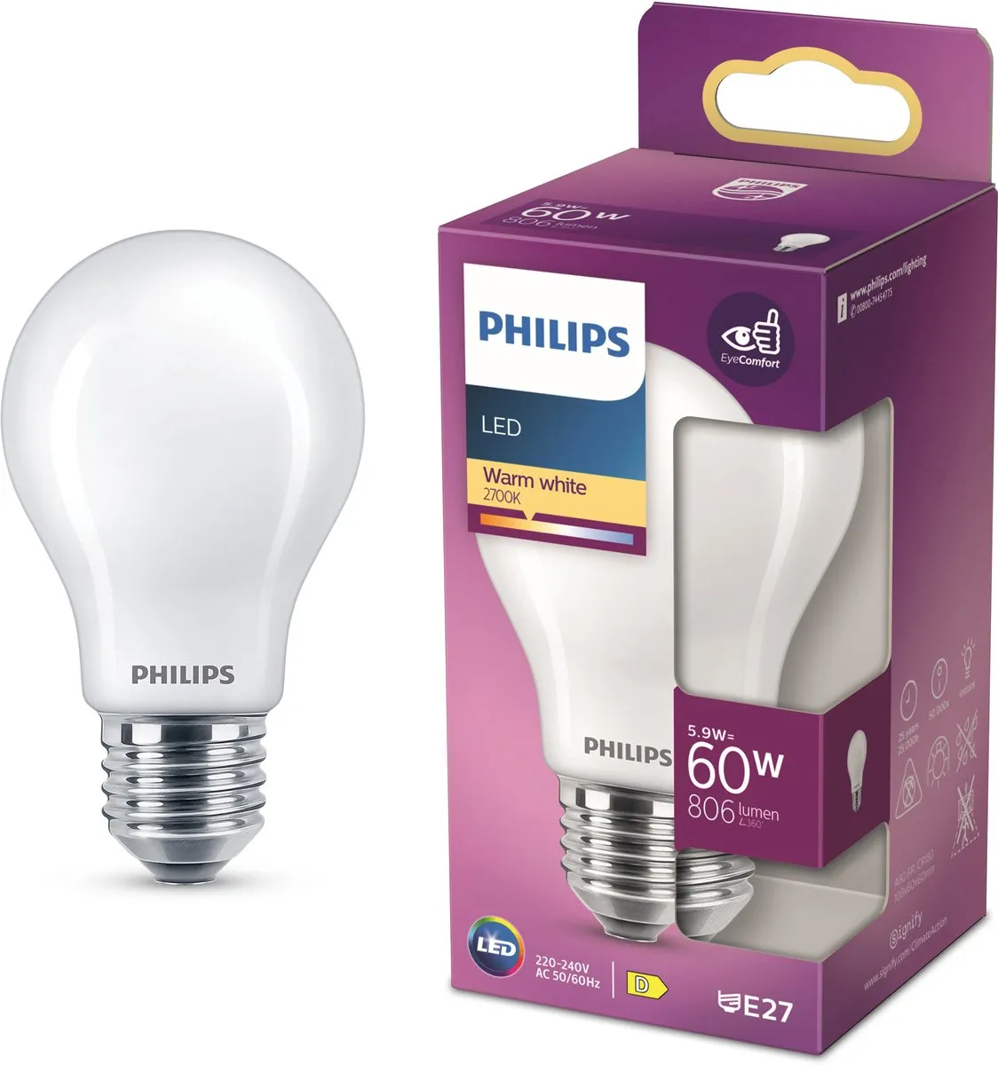 Philips LED Standaardlamp E27 7W Warmwit Mat