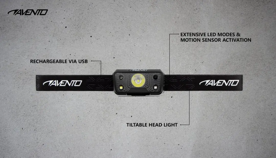 Avento Multi Mode 44RH Hoofdlamp - USB Oplaadbaar - Zwart/Zilver
