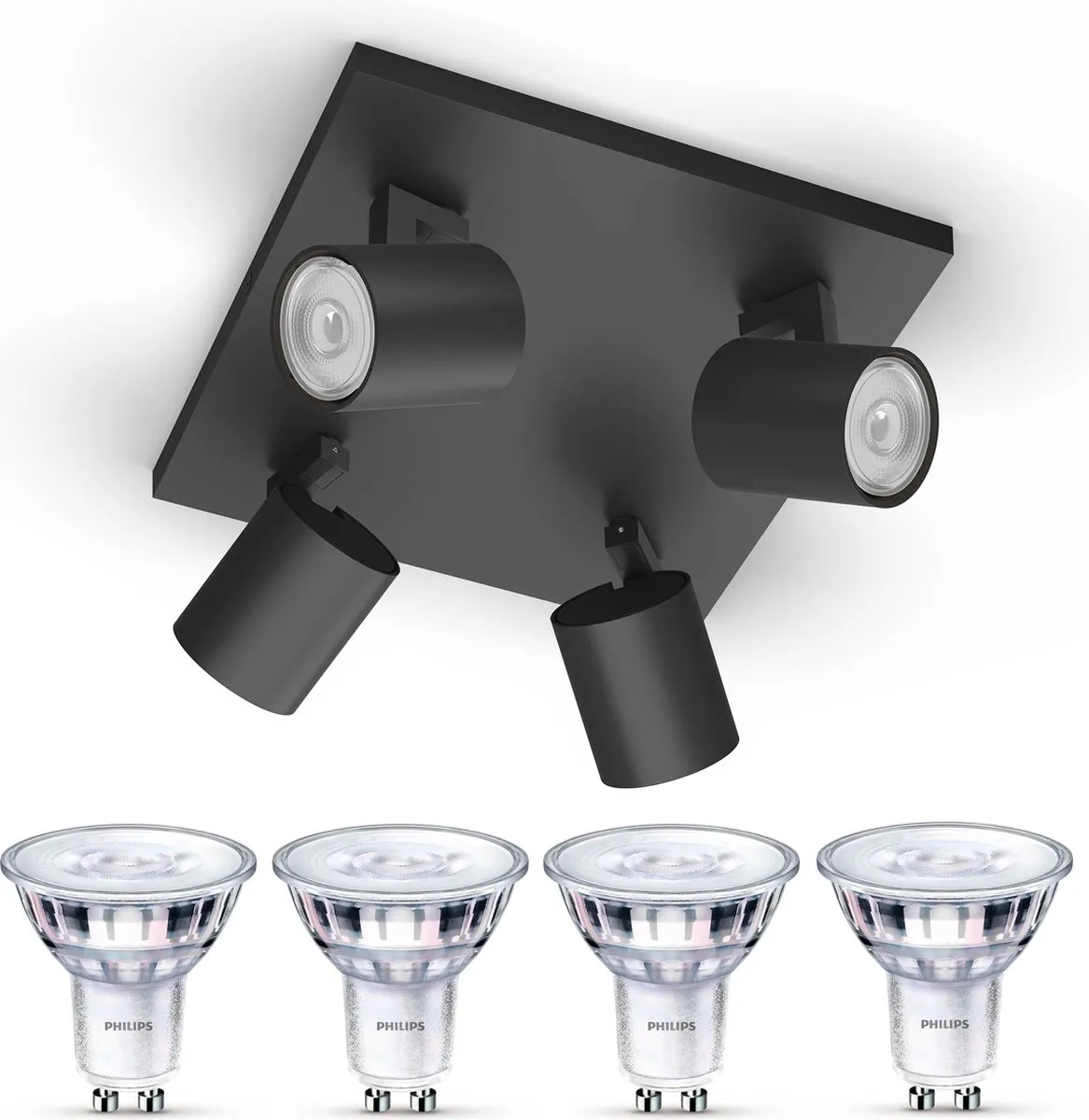 Philips Runner Opbouwspot 4x GU10 Warmwit - Zwart
