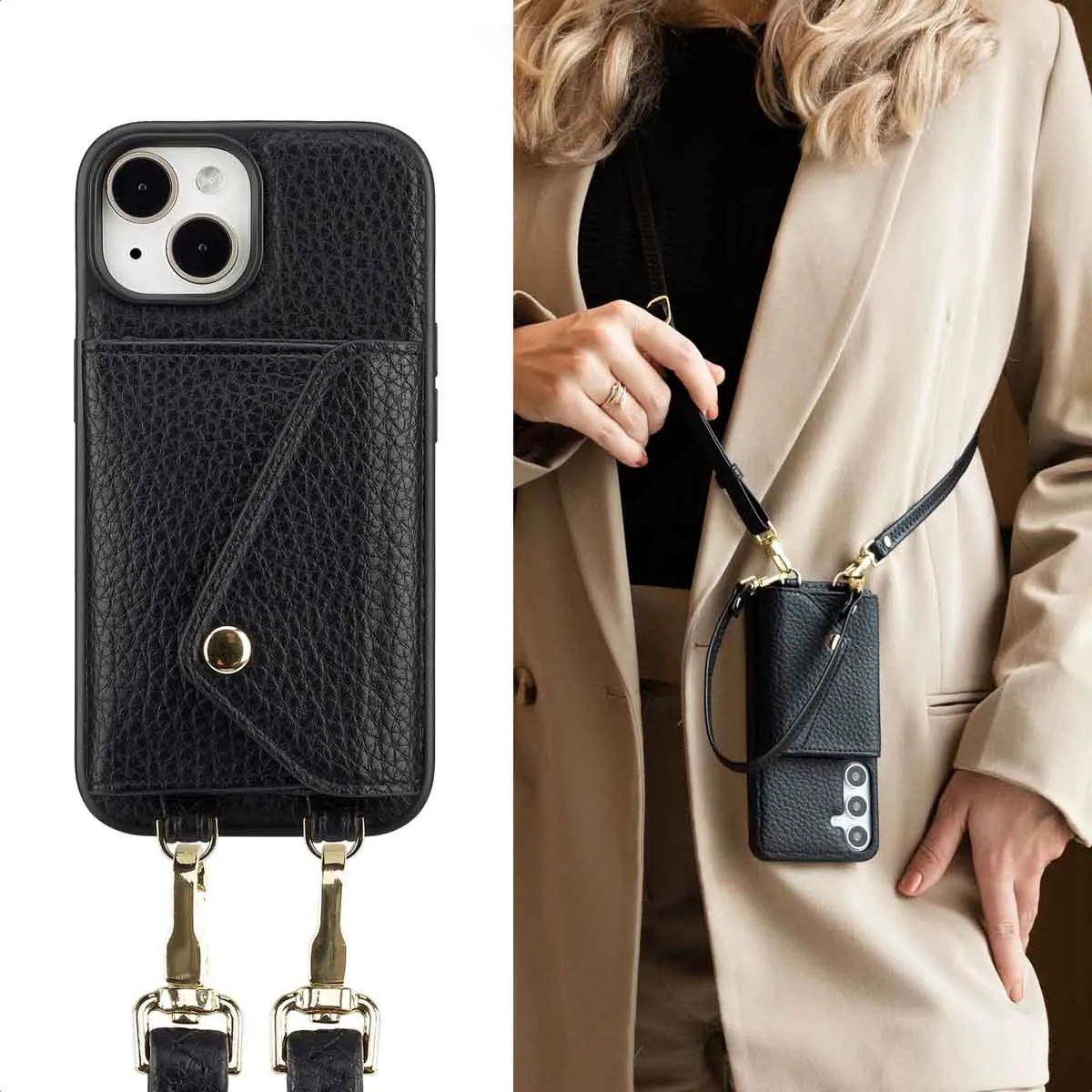 Selencia Hoesje iPhone 15 Koordhoes - 3 Pasjes - Zwart