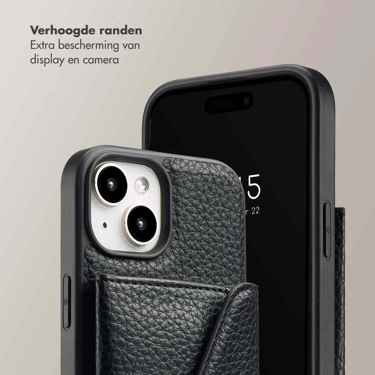 Selencia Hoesje iPhone 15 Koordhoes - 3 Pasjes - Zwart