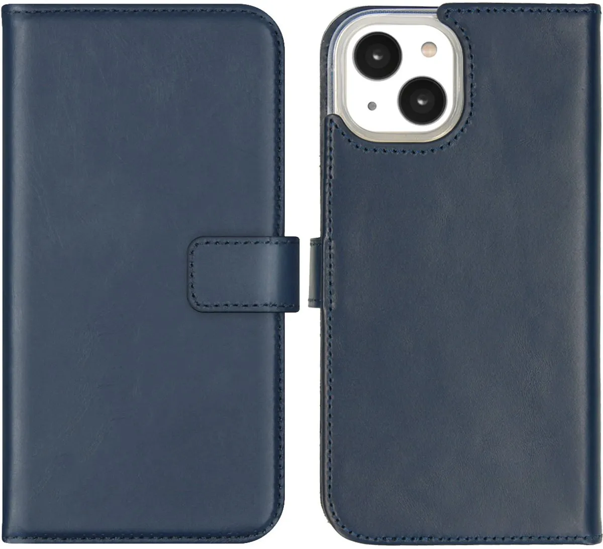 Selencia Hoesje iPhone 14 Echt Lederen Bookcase Blauw - 3 Pasjes