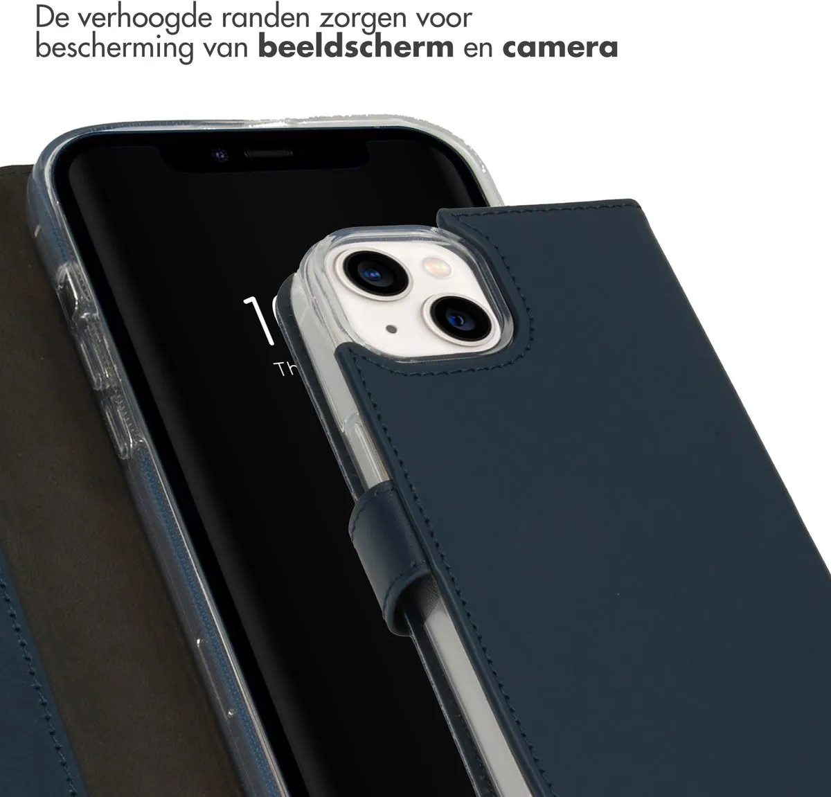 Selencia Hoesje iPhone 14 Echt Lederen Bookcase Blauw - 3 Pasjes