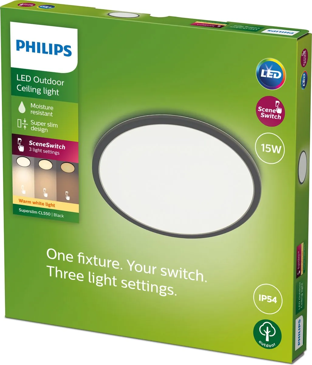 Philips SuperSlim Ceiling SSW 15W 27K Black IP54