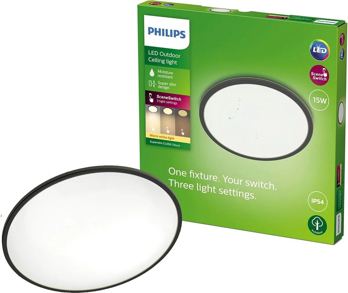 Philips SuperSlim Ceiling SSW 15W 27K Black IP54