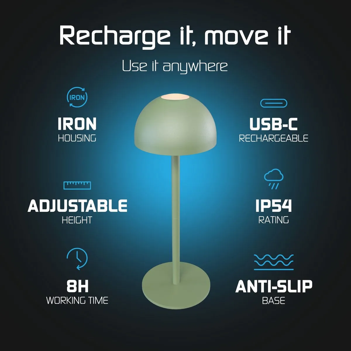 LEDVION Vita Oplaadbare Tafellamp Groen - 2.5W - IP54 - afbeelding 6 van 6