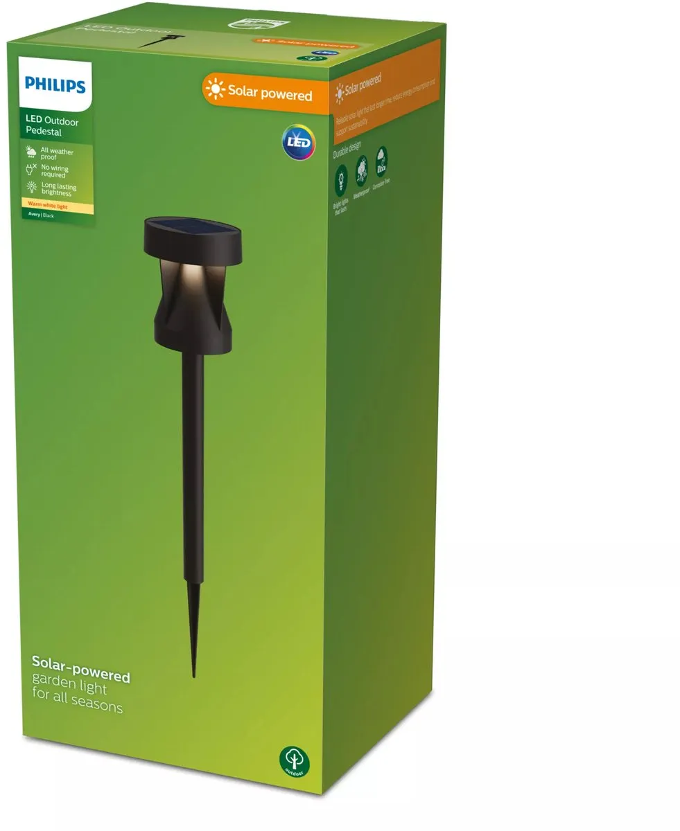 Philips Avery Sokkellamp Solar - Warm Wit 2700K - Zwart