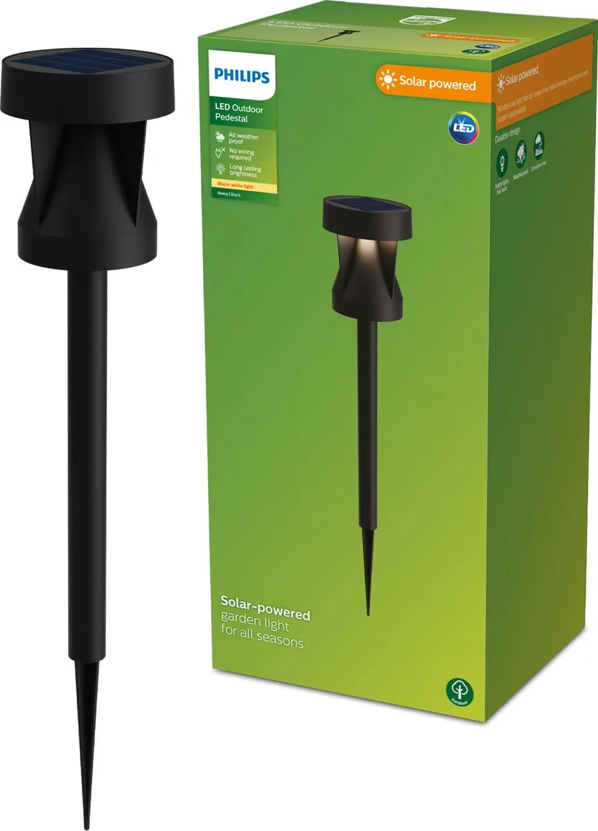 Philips Avery Sokkellamp Solar - Warm Wit 2700K - Zwart