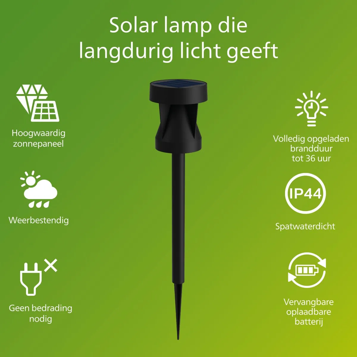 Philips Avery Sokkellamp Solar - Warm Wit 2700K - Zwart
