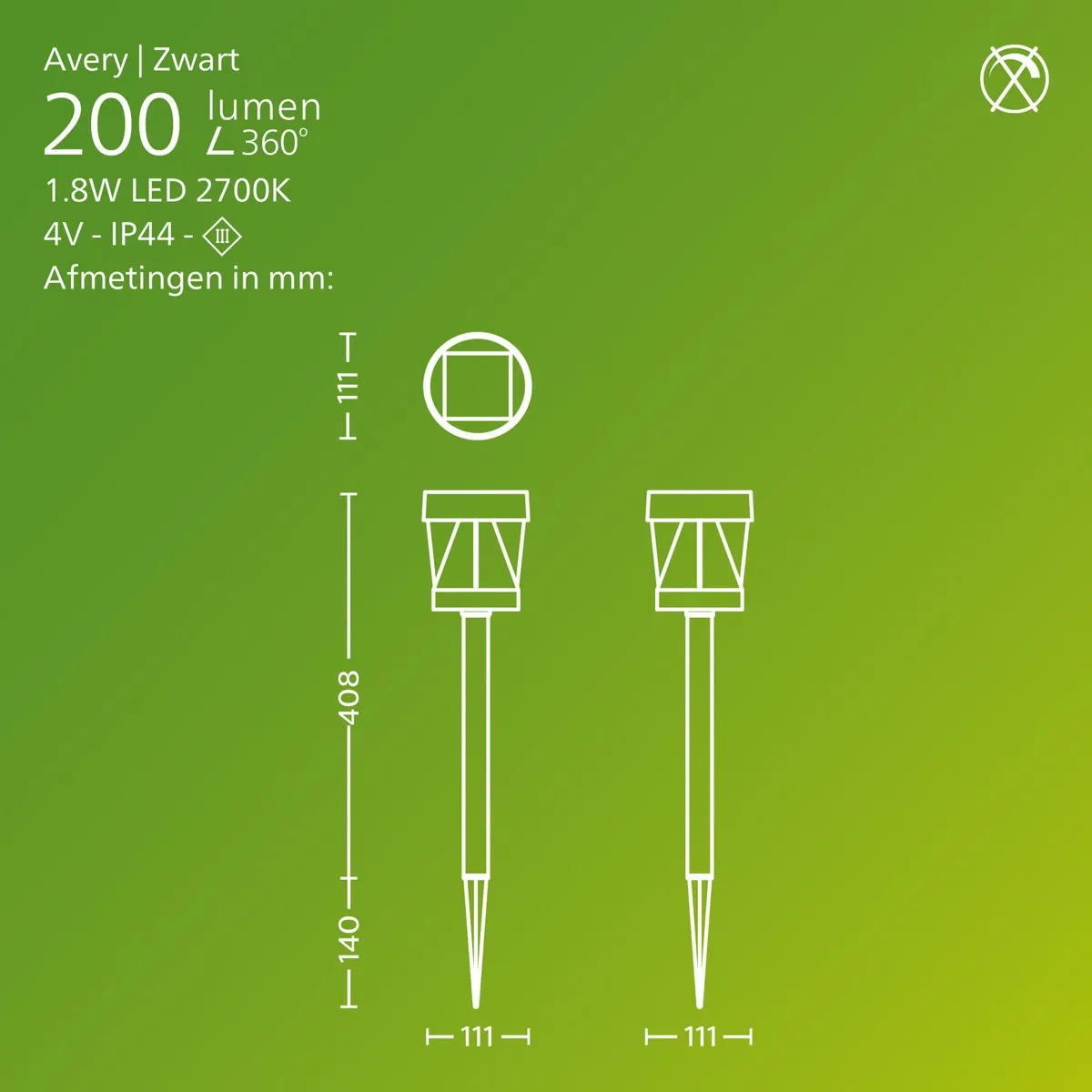 Philips Avery Sokkellamp Solar - Warm Wit 2700K - Zwart