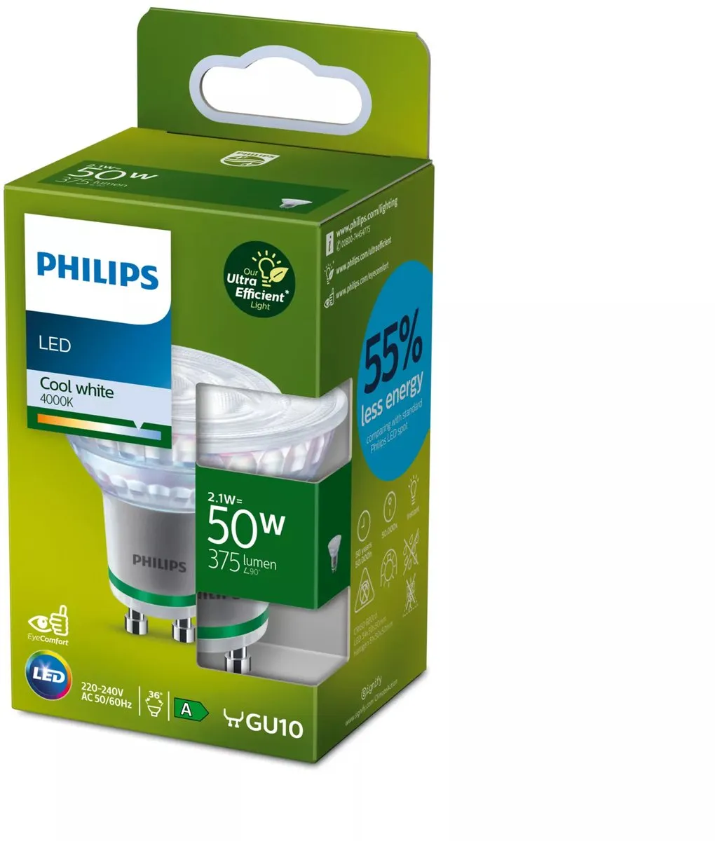 Philips Ultra Efficient LED Spot GU10 2.4W - Koelwit 4000K - afbeelding 6 van 6