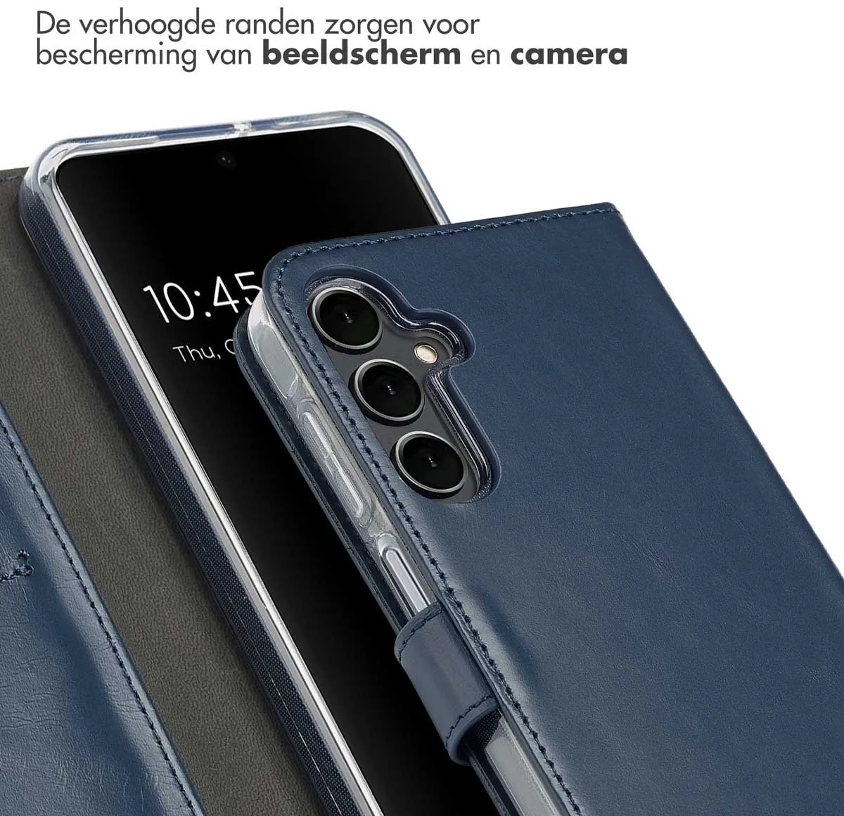 Selencia Hoesje Samsung Galaxy A16 Echt Leder Blauw - 3 Pasjes
