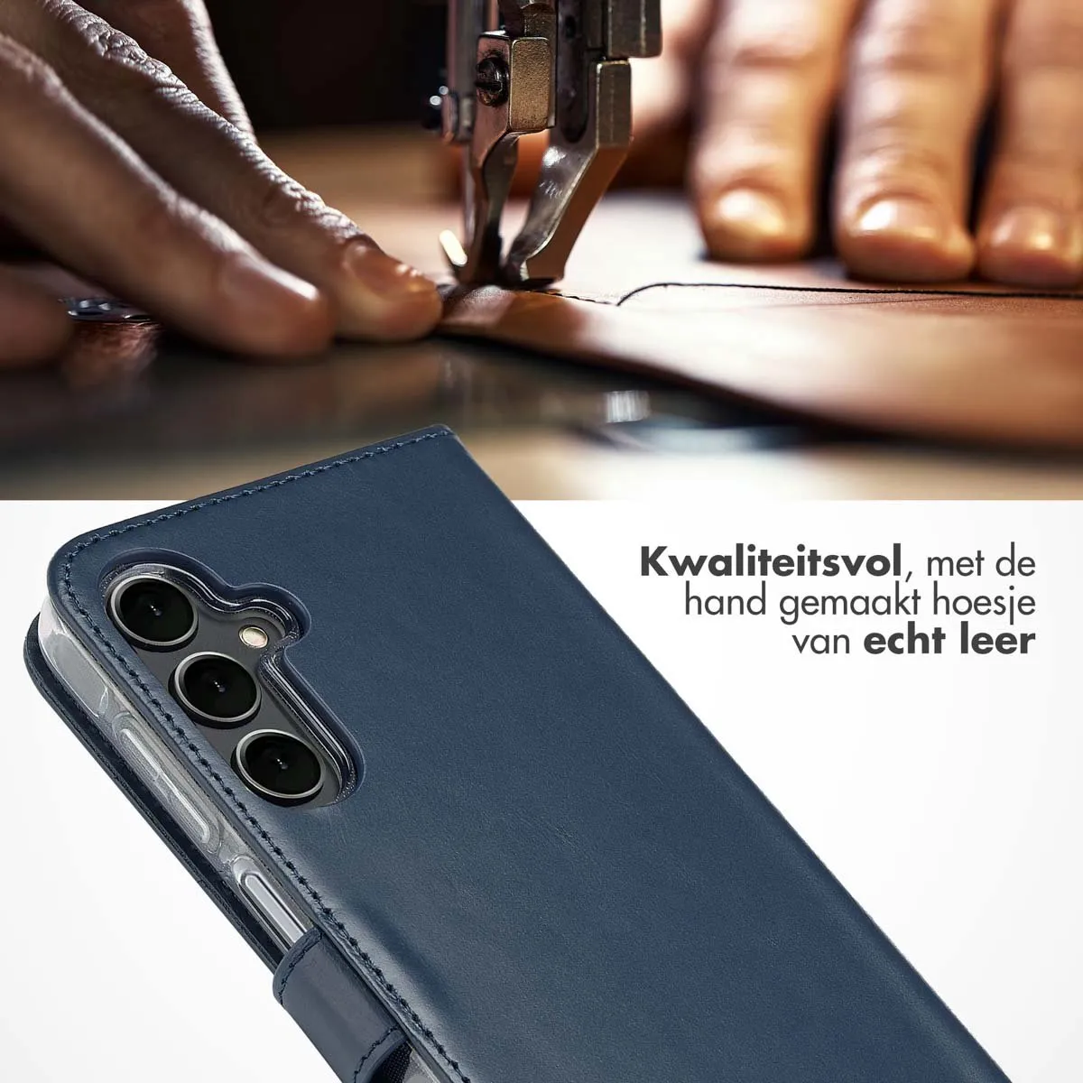 Selencia Hoesje Samsung Galaxy A16 Echt Leder Blauw - 3 Pasjes
