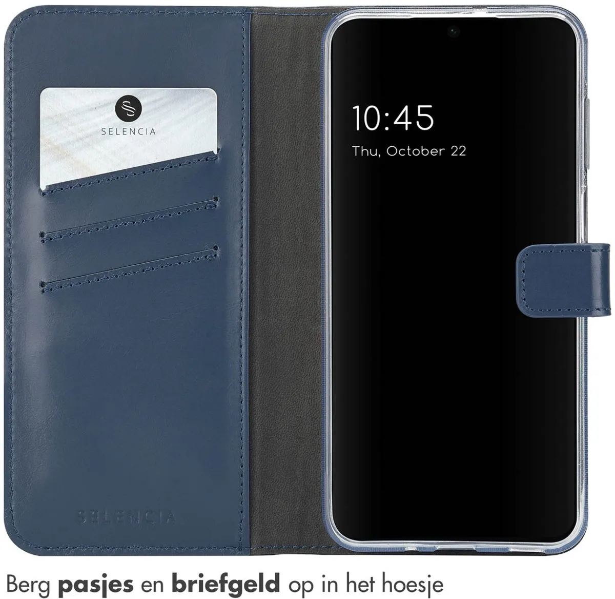 Selencia Hoesje Samsung Galaxy A16 Echt Leder Blauw - 3 Pasjes