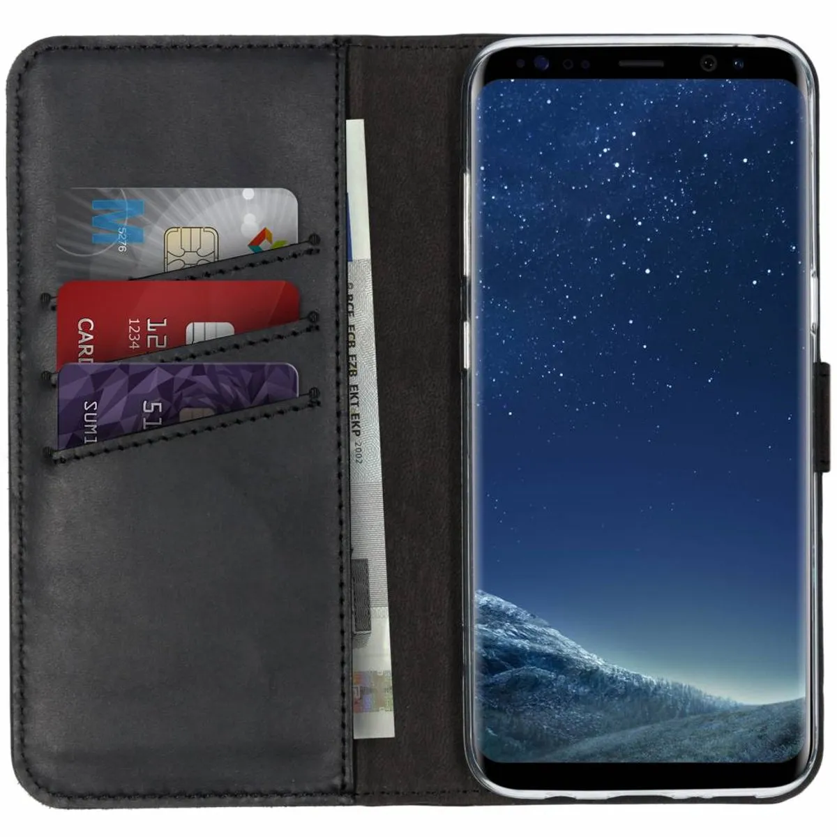Selencia Hoesje Samsung Galaxy S8 - Echt Lederen Bookcase 3 Pasjes - Zwart