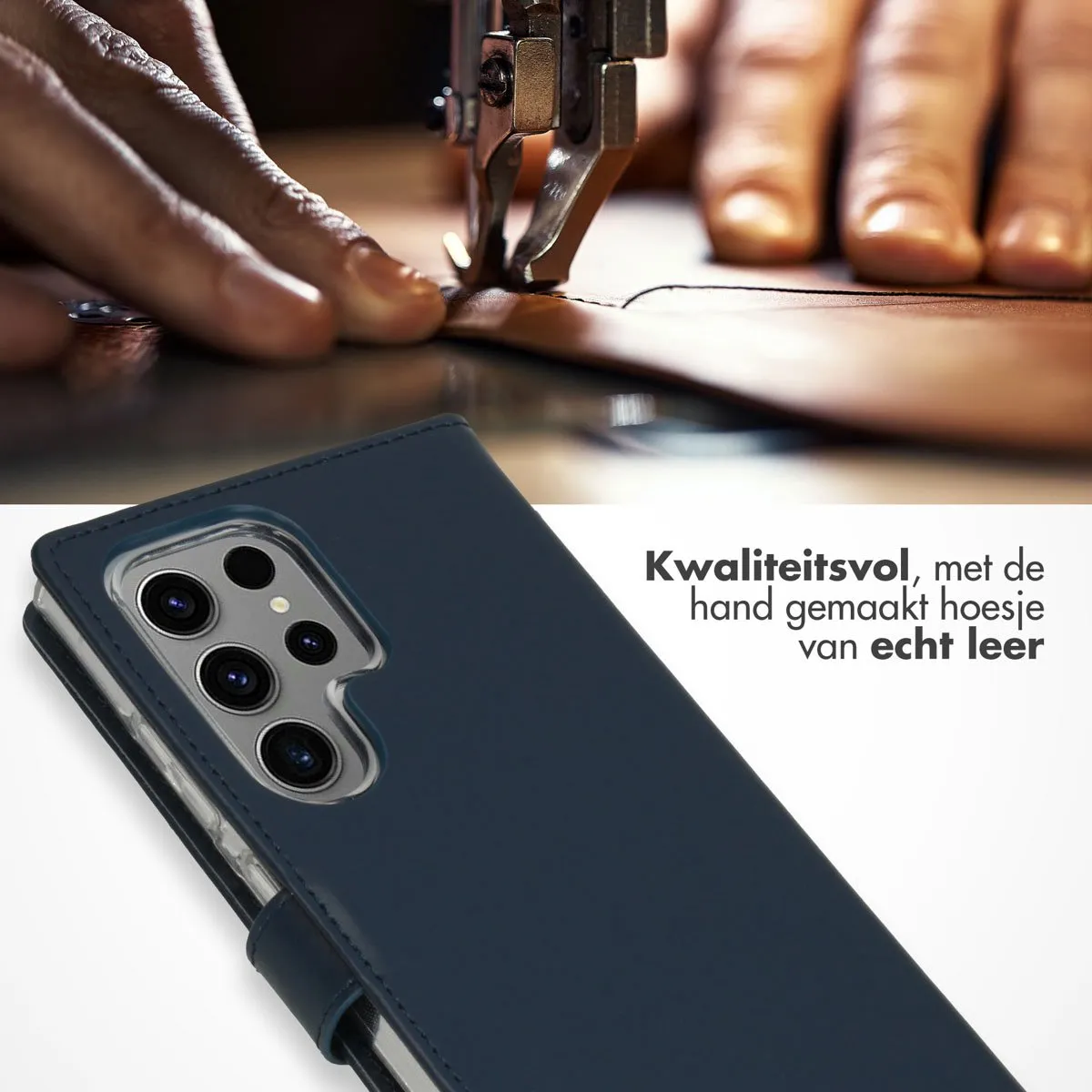 Selencia Hoesje Samsung Galaxy S24 Ultra - Donkerblauw Lederen Bookcase