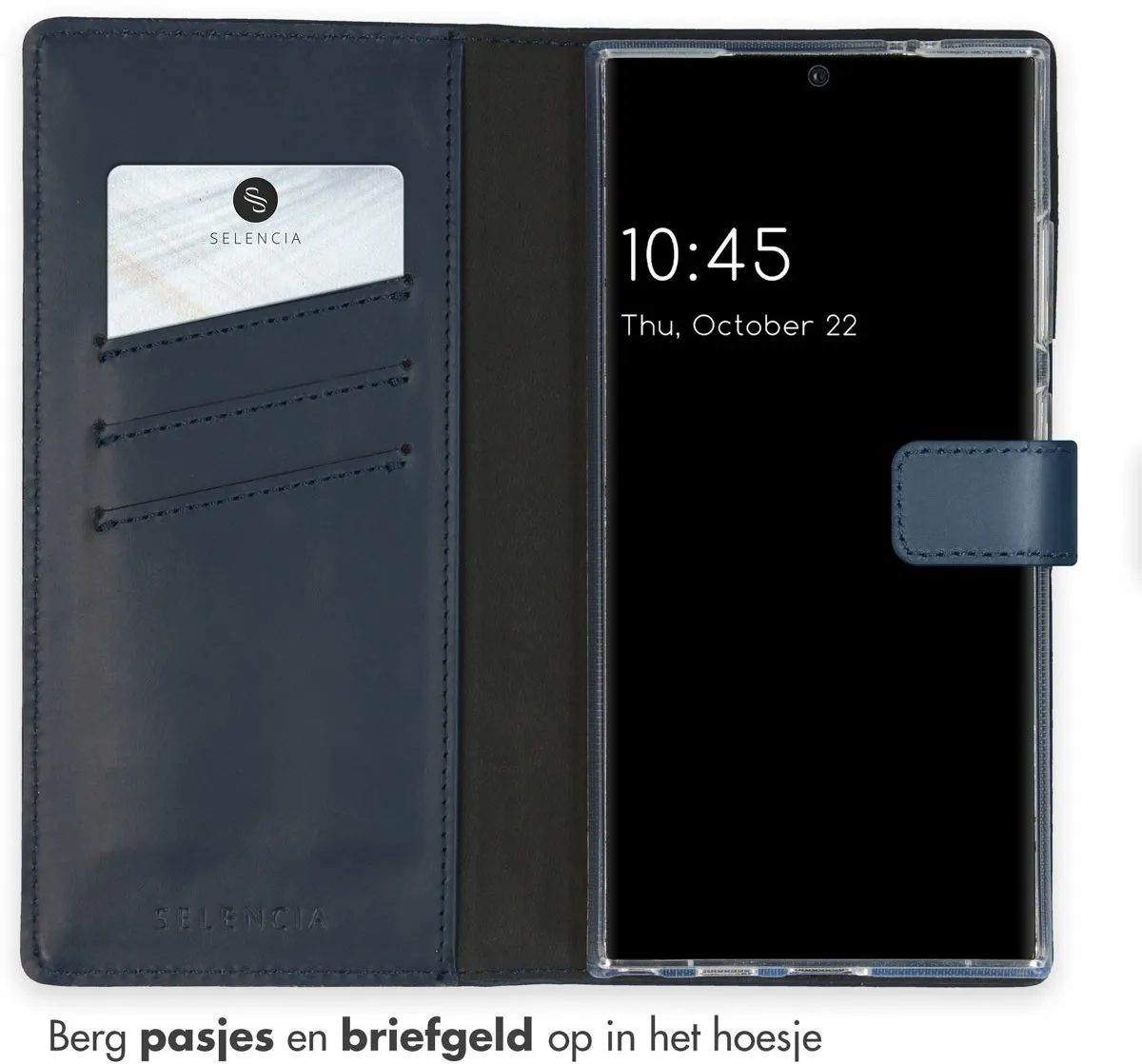 Selencia Hoesje Samsung Galaxy S24 Ultra - Donkerblauw Lederen Bookcase