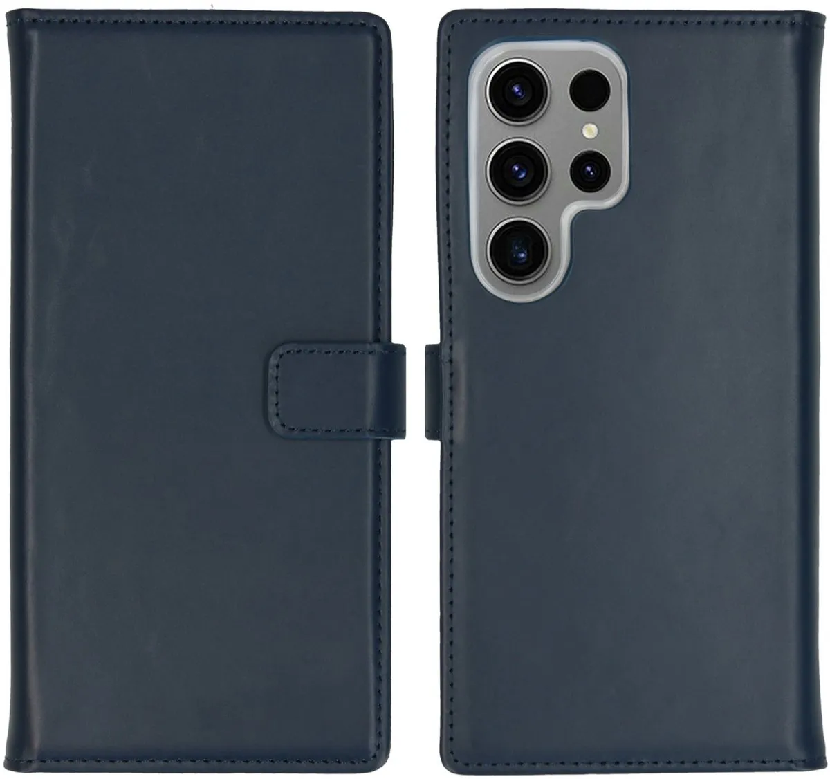 Selencia Hoesje Samsung Galaxy S24 Ultra - Donkerblauw Lederen Bookcase