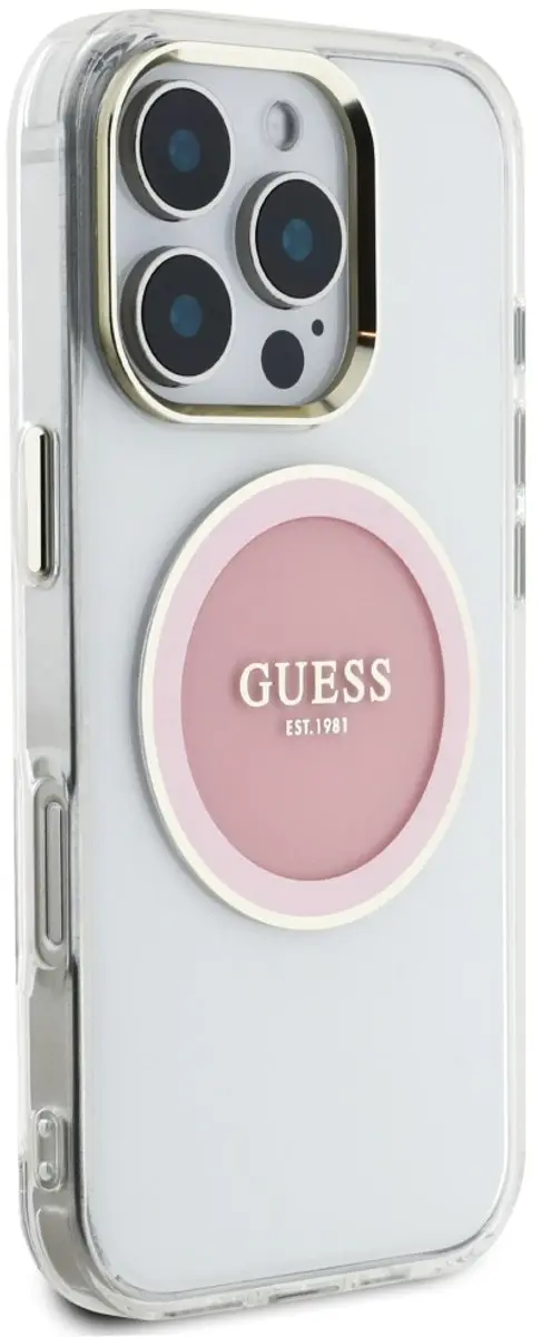 Guess IML Metal Colored Circle Classic Logo iPhone 16 Pro Hoesje - MagSafe - Roze - afbeelding 2 van 6