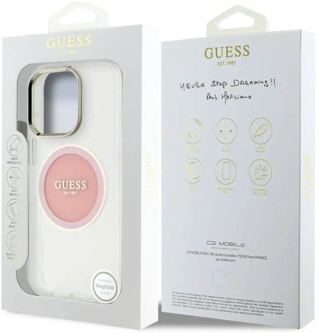 Guess IML Metal Colored Circle Classic Logo iPhone 16 Pro Hoesje - MagSafe - Roze - afbeelding 6 van 6