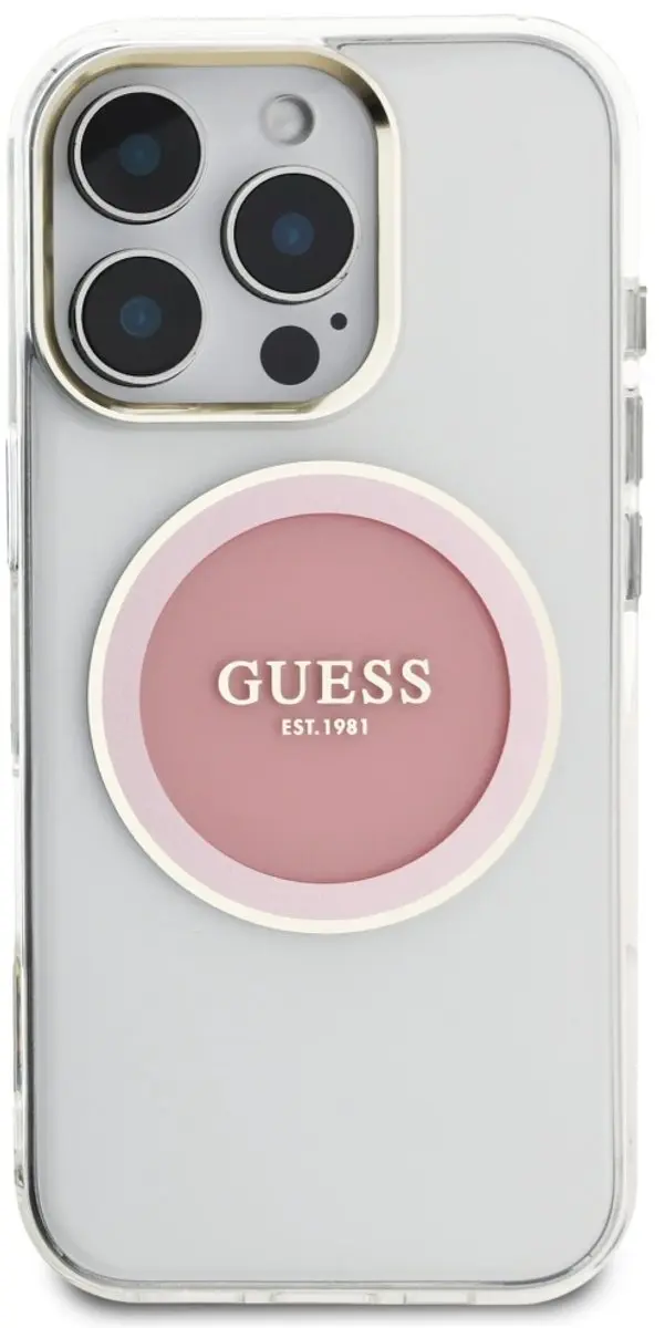 Guess IML Metal Colored Circle Classic Logo iPhone 16 Pro Hoesje - MagSafe - Roze - afbeelding 3 van 6