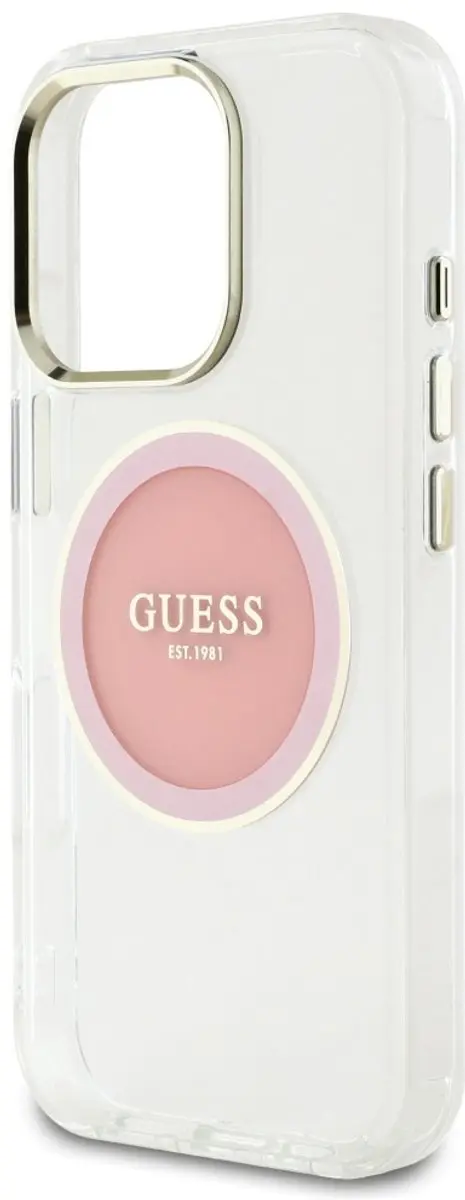 Guess IML Metal Colored Circle Classic Logo iPhone 16 Pro Hoesje - MagSafe - Roze - afbeelding 5 van 6