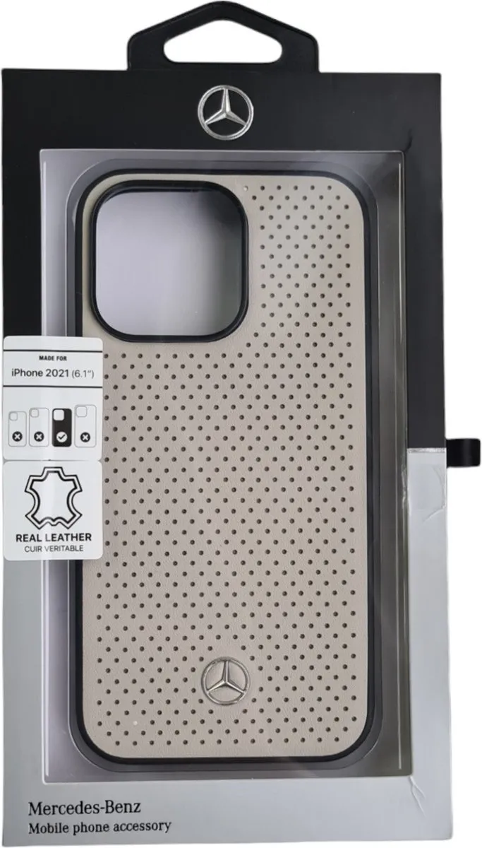 Mercedes-Benz iPhone 13 Pro Hardcover - Beige Perforated Leer - 3666339020798