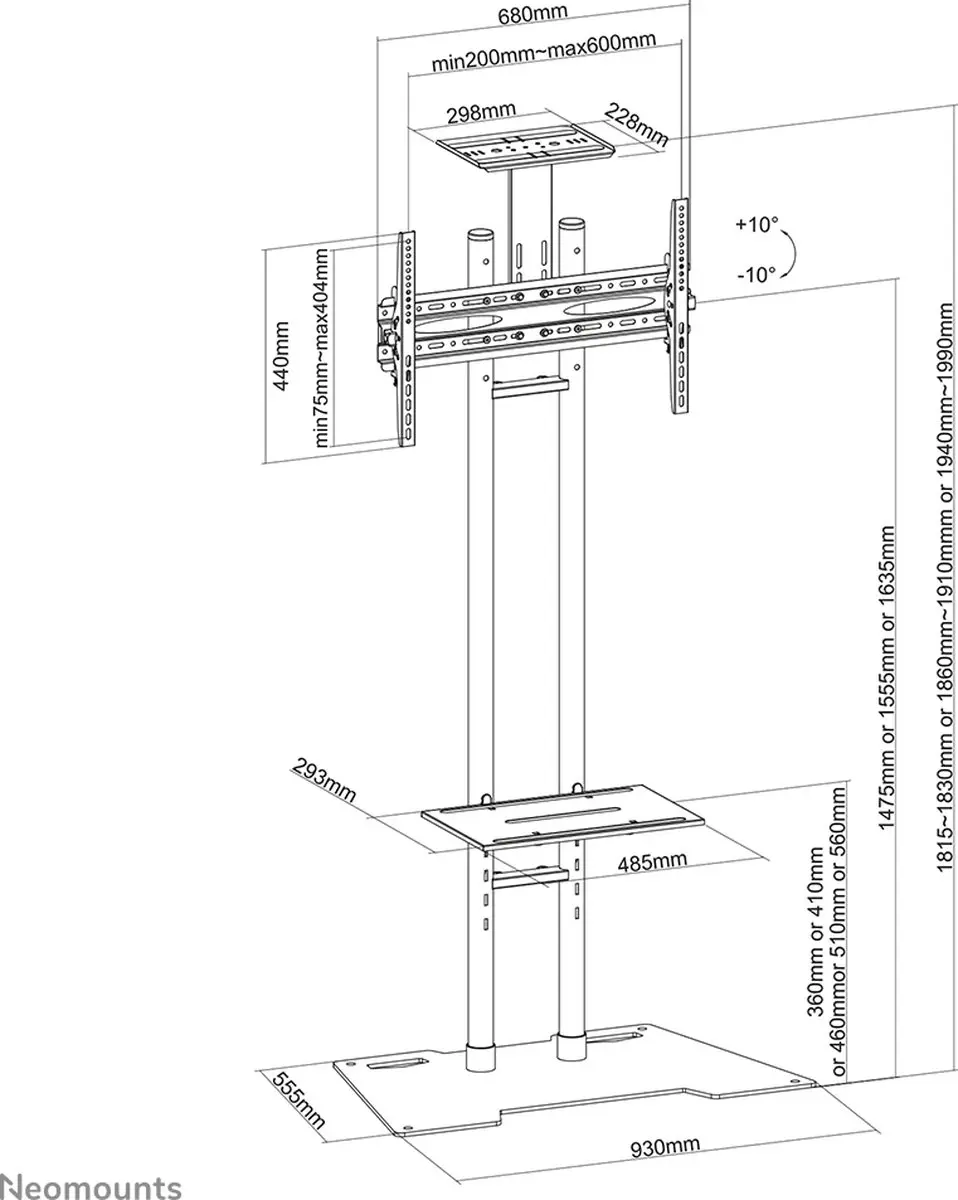 Neomounts PLASMA-M1700ES Vloerstandaard - 32-70" - Zwart - afbeelding 3 van 6
