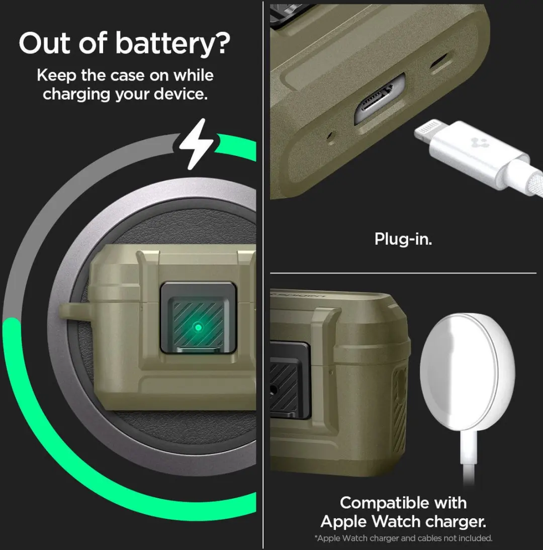 Spigen Lock Fit Hoesje ACS05911 - Apple AirPods Pro - Karabijnhaak - Khaki - afbeelding 5 van 6