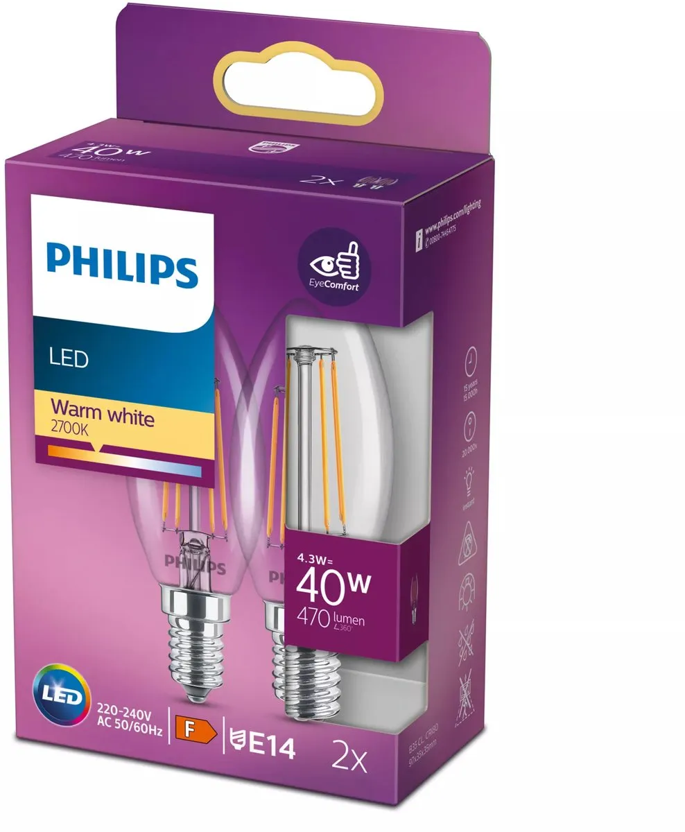 Philips LED Kaarslamp E14 Warmwit 4.3W