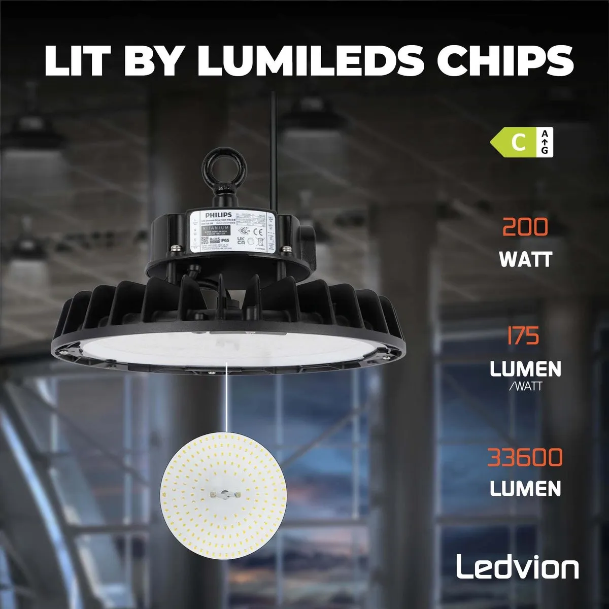 Ledvion LED High Bay 200W - 35.000Lm - 6500K - IP65 - Zwart