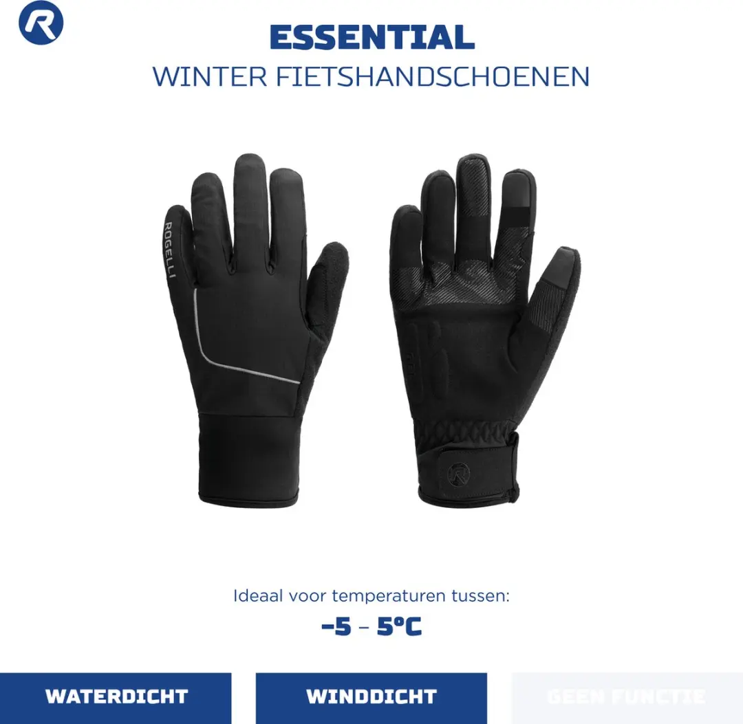Rogelli Essential Heren Fietshandschoenen XXL - Waterproof - Zwart