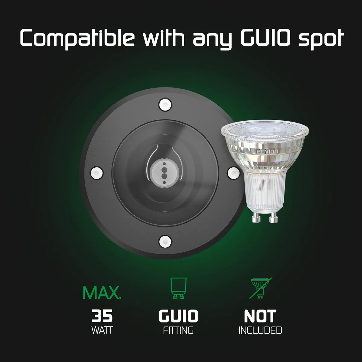 Ledvion 3x LED Grondspot GU10 - Zwart - 1M Kabel - IP67
