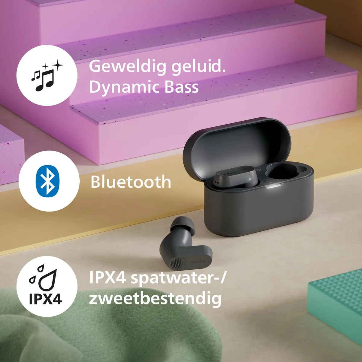 Philips TAT3509 Noise Cancelling Oortjes - Donkergrijs - afbeelding 6 van 6