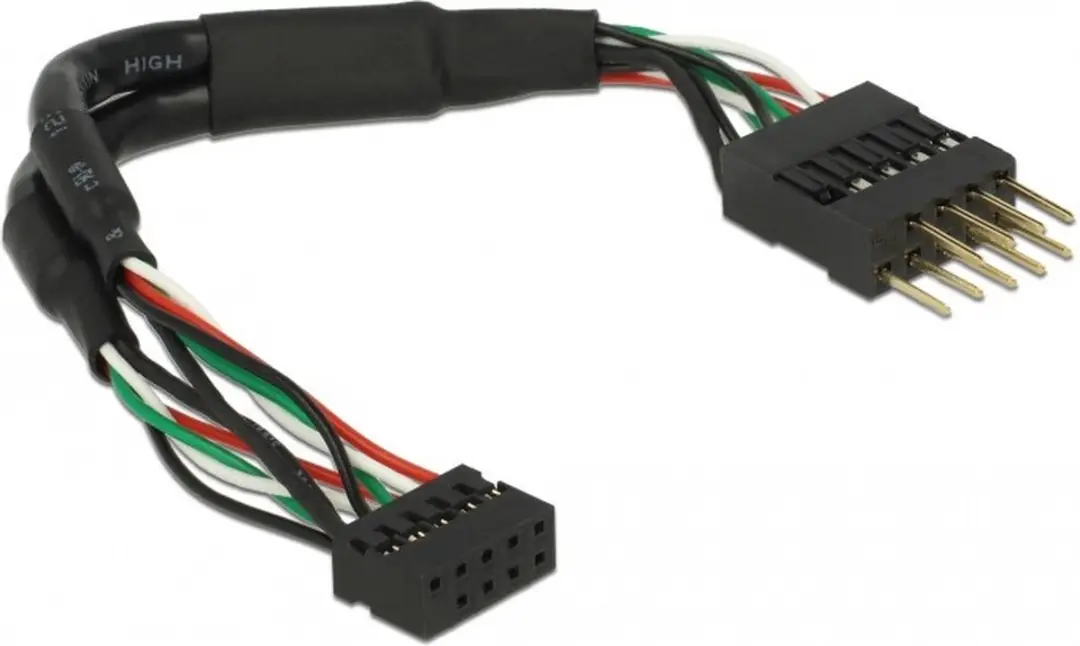 Delock USB 2.0 Kabel 10-polig Vrouwelijk naar Mannelijk 12cm - Zwart