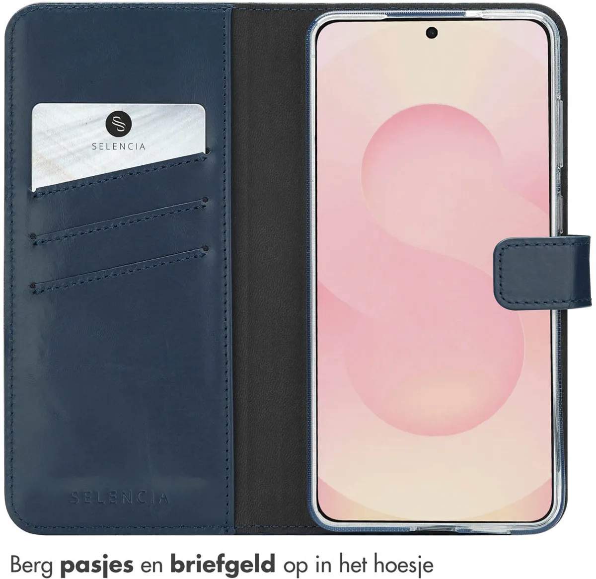 Selencia Hoesje Samsung Galaxy S25 Edge - Donkerblauw Lederen Bookcase