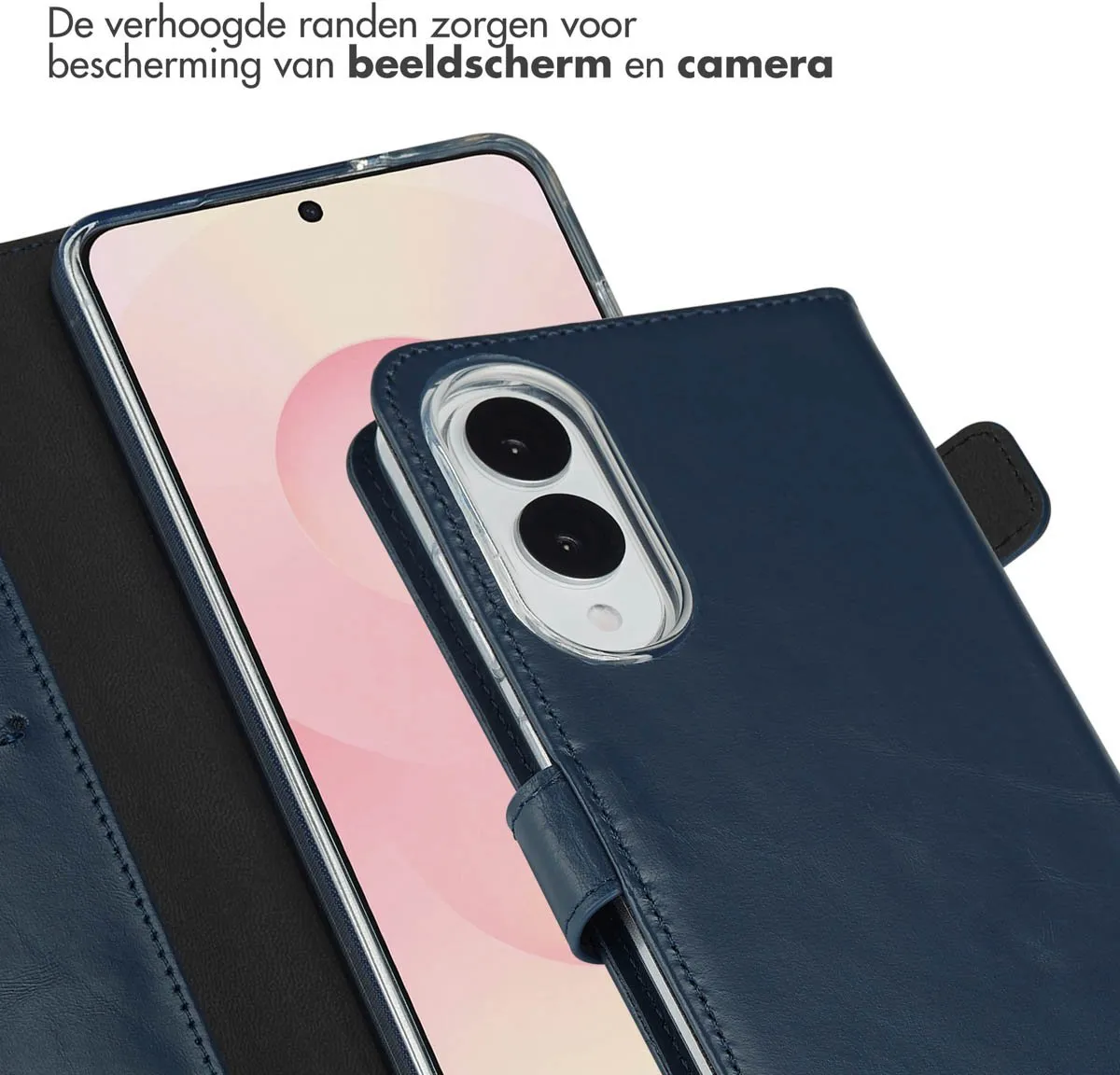 Selencia Hoesje Samsung Galaxy S25 Edge - Donkerblauw Lederen Bookcase