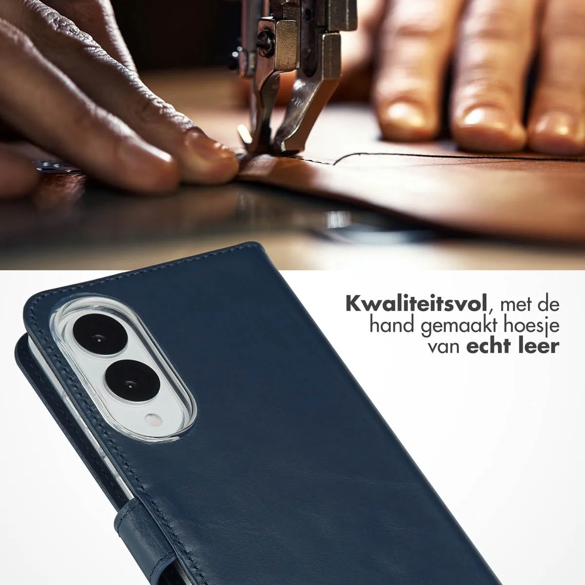 Selencia Hoesje Samsung Galaxy S25 Edge - Donkerblauw Lederen Bookcase