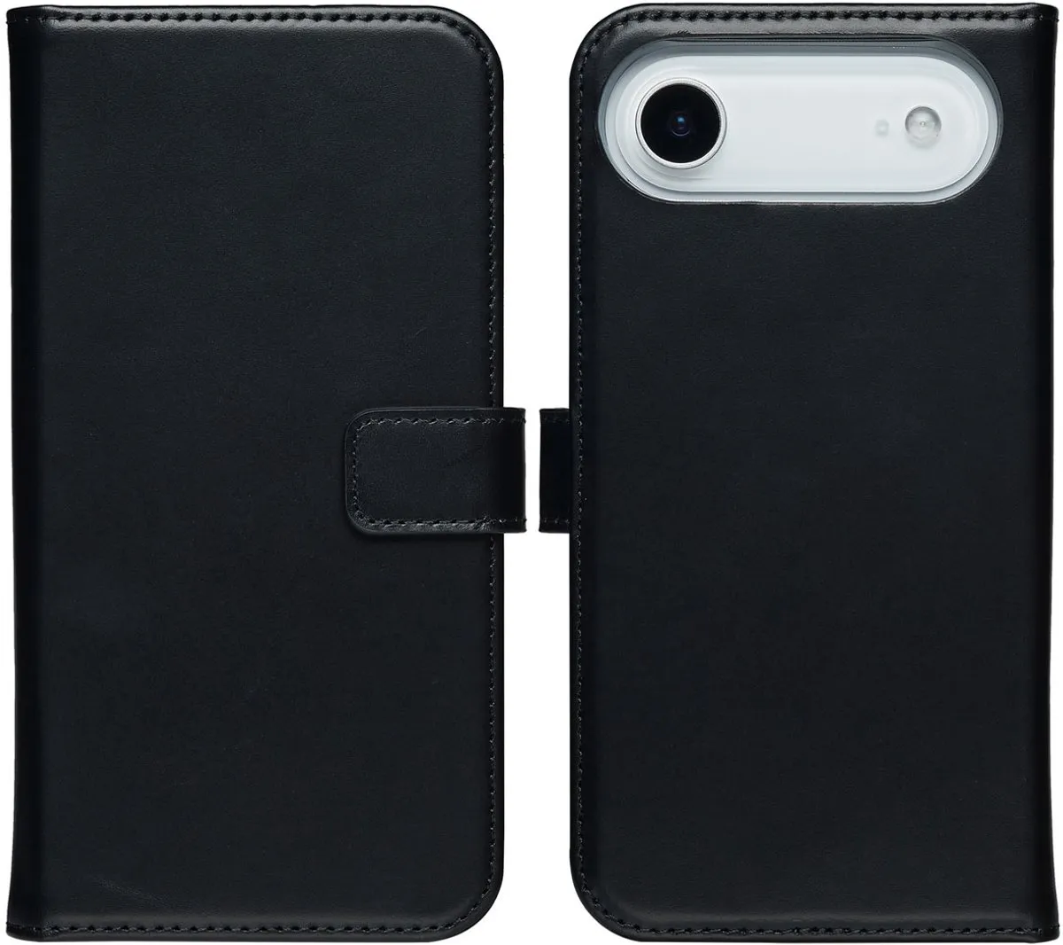 Selencia Hoesje iPhone 17 Air Bookcase - Zwart Leder - 3 Pasjes