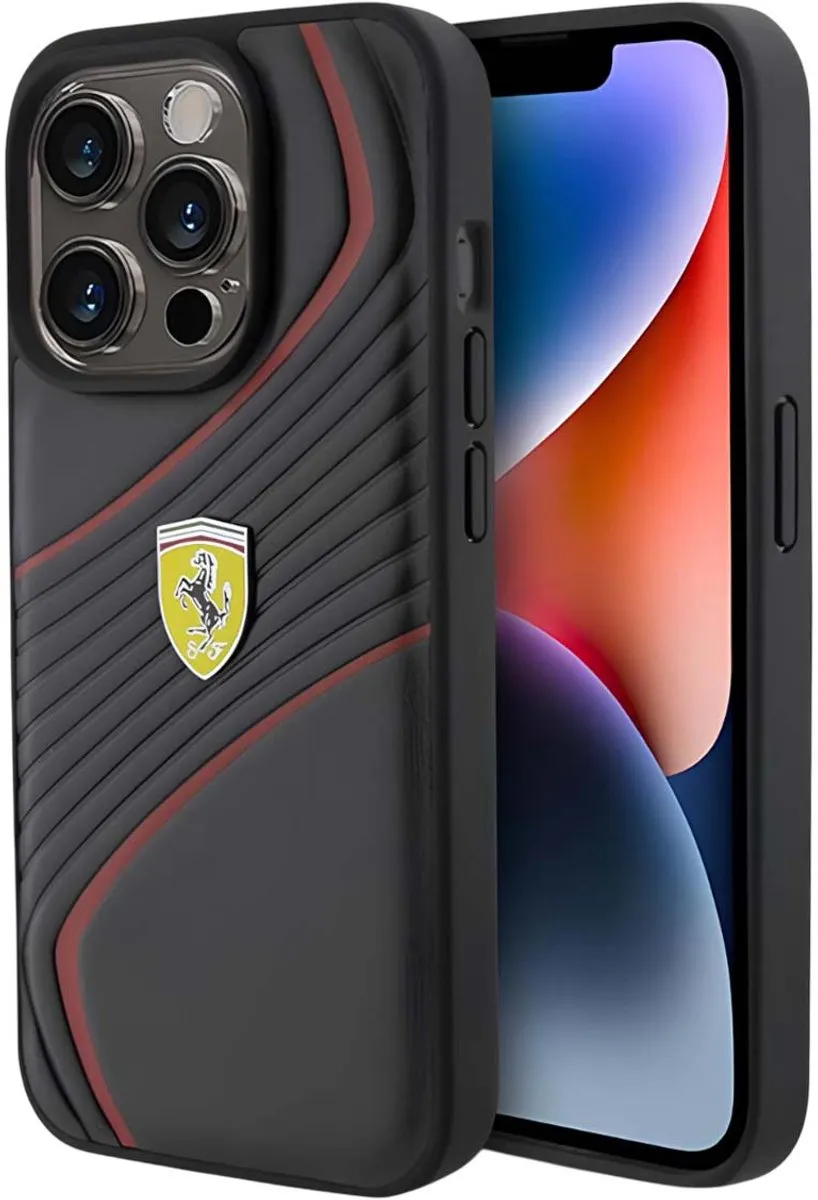 Ferrari Twist Metal Logo Back Case - iPhone 15 Pro - Zwart