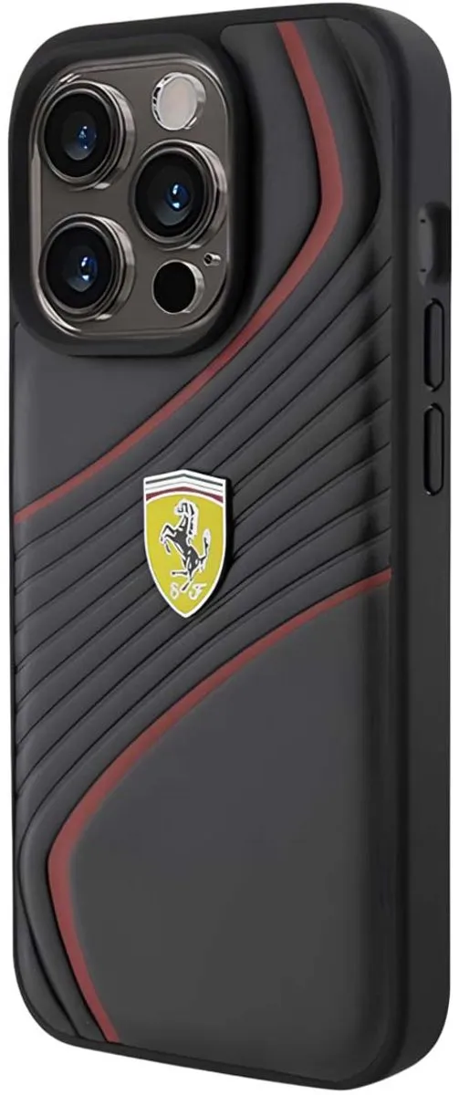 Ferrari Twist Metal Logo Back Case - iPhone 15 Pro - Zwart