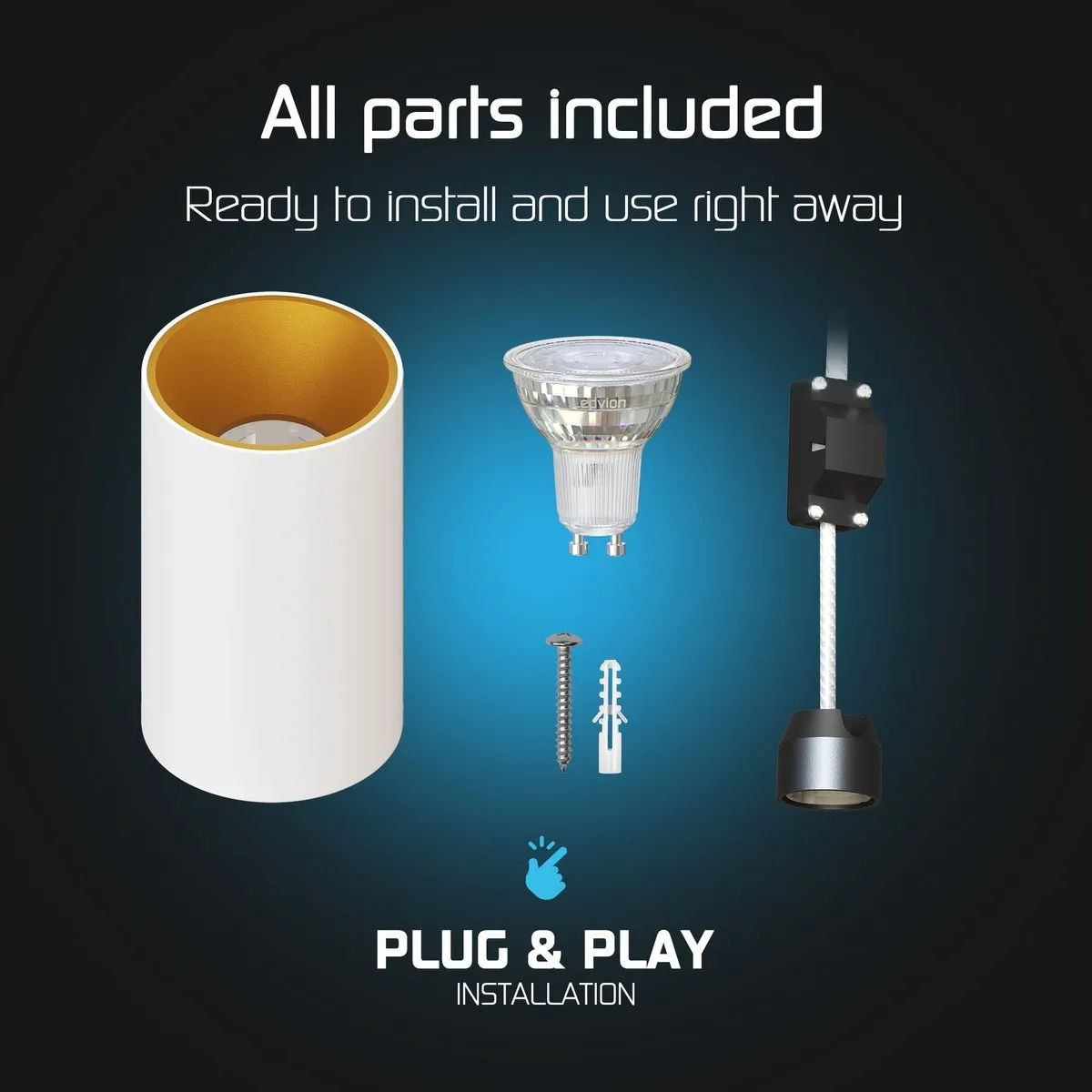 Ledvion LED Opbouwspot Rond Ø80mm - Wit/Goud - 6 Stuks