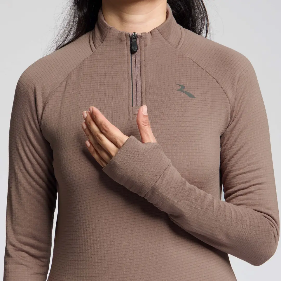 Rogelli Essential Dames Hardloopshirt Lange Mouw - Rits Mokka - afbeelding 3 van 6
