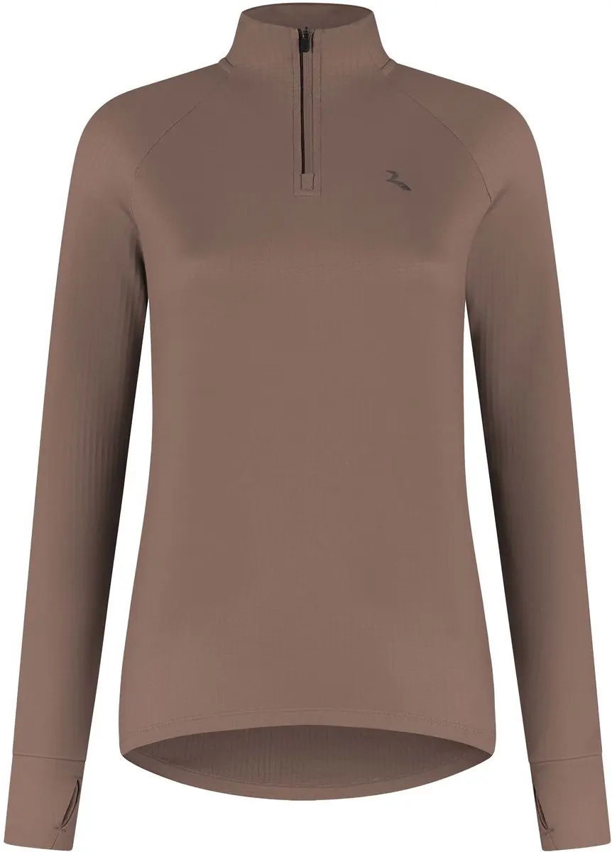 Rogelli Essential Dames Hardloopshirt Lange Mouw - Rits Mokka - afbeelding 2 van 6